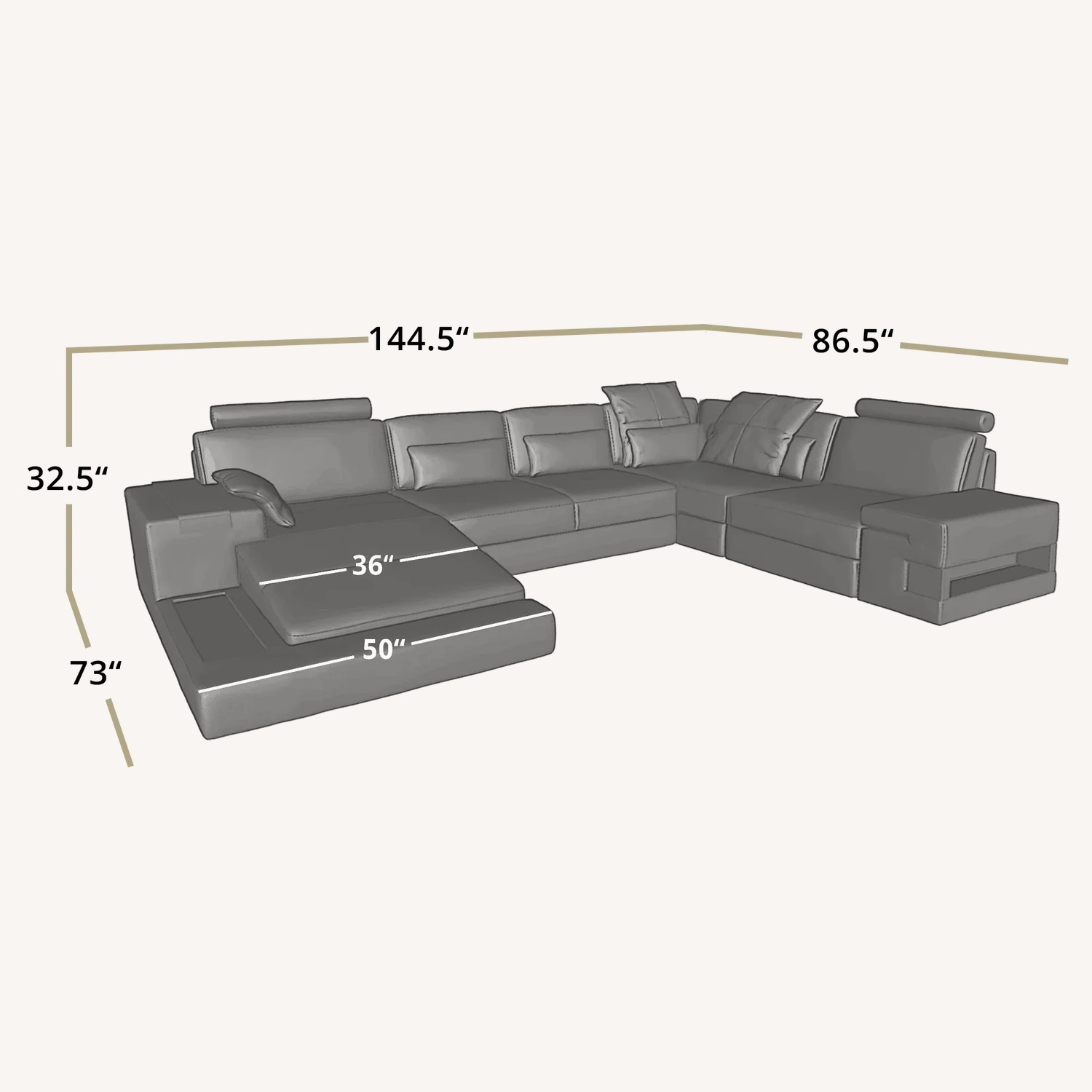 Los Angeles Leather U-Sectional + Table Bari - image-4