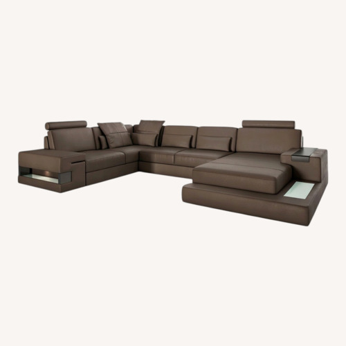 Used Los Angeles Leather U-Sectional + Table Bari for sale on AptDeco