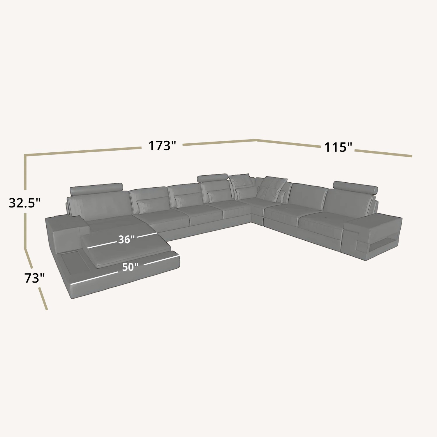 Recliner Sectional Leather U-Chaise Los Angeles LG - image-4