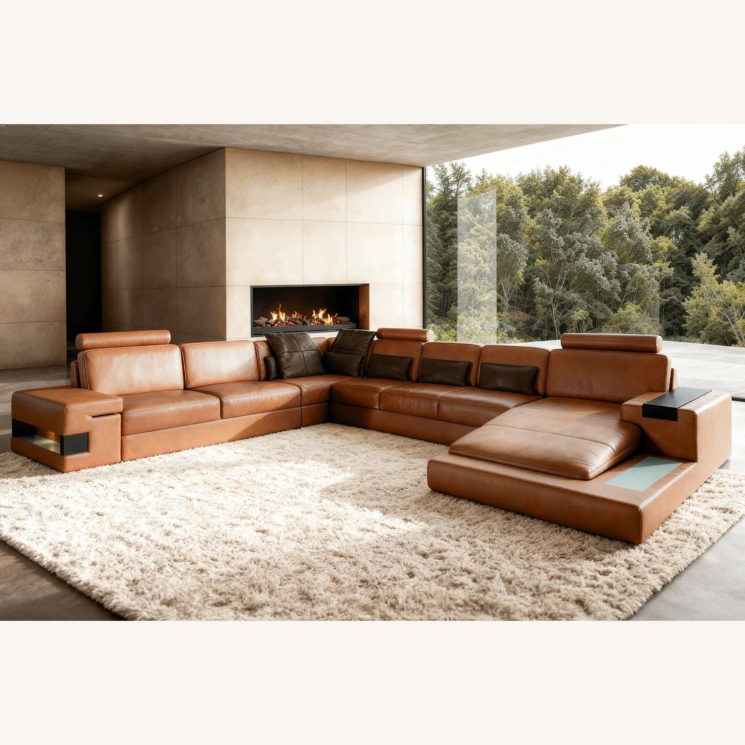 Recliner Sectional Leather U-Chaise Los Angeles LG - image-1