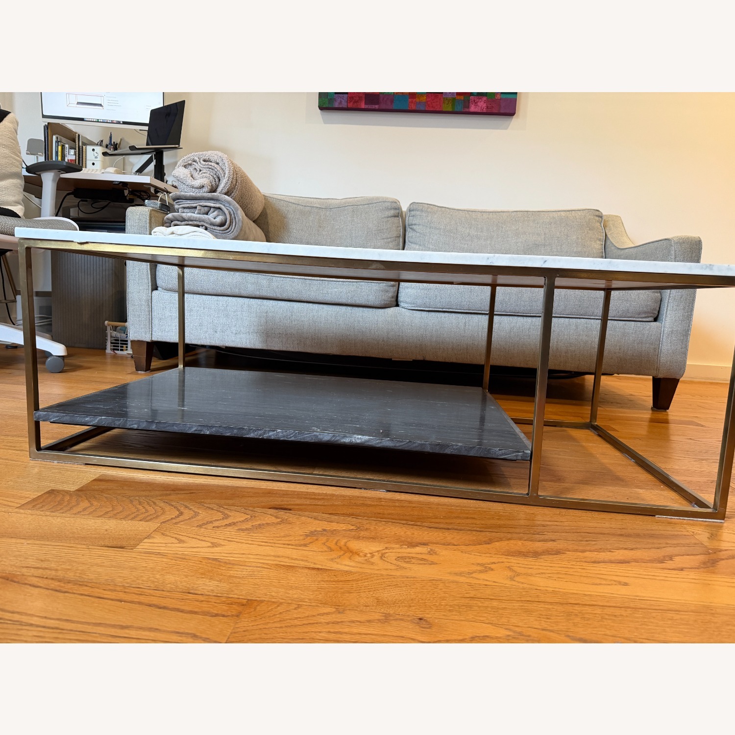 CB2 Two Tone White Marble Coffee Table - image-8