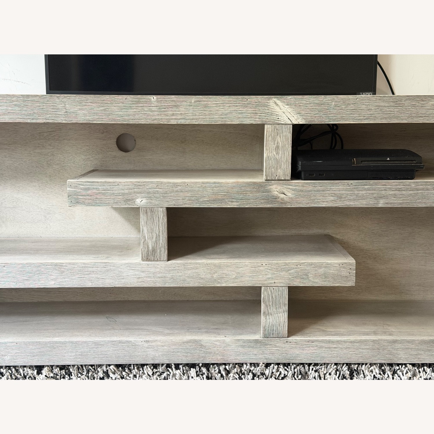 Living Spaces Light Gray Wood Media Storage - image-6