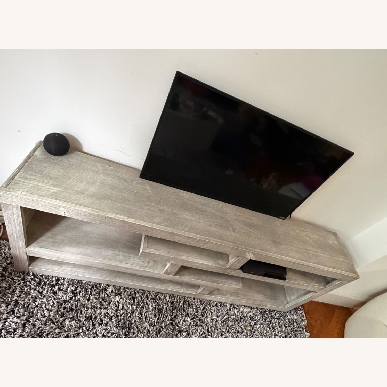 Living Spaces Light Gray Wood Media Storage - image-4