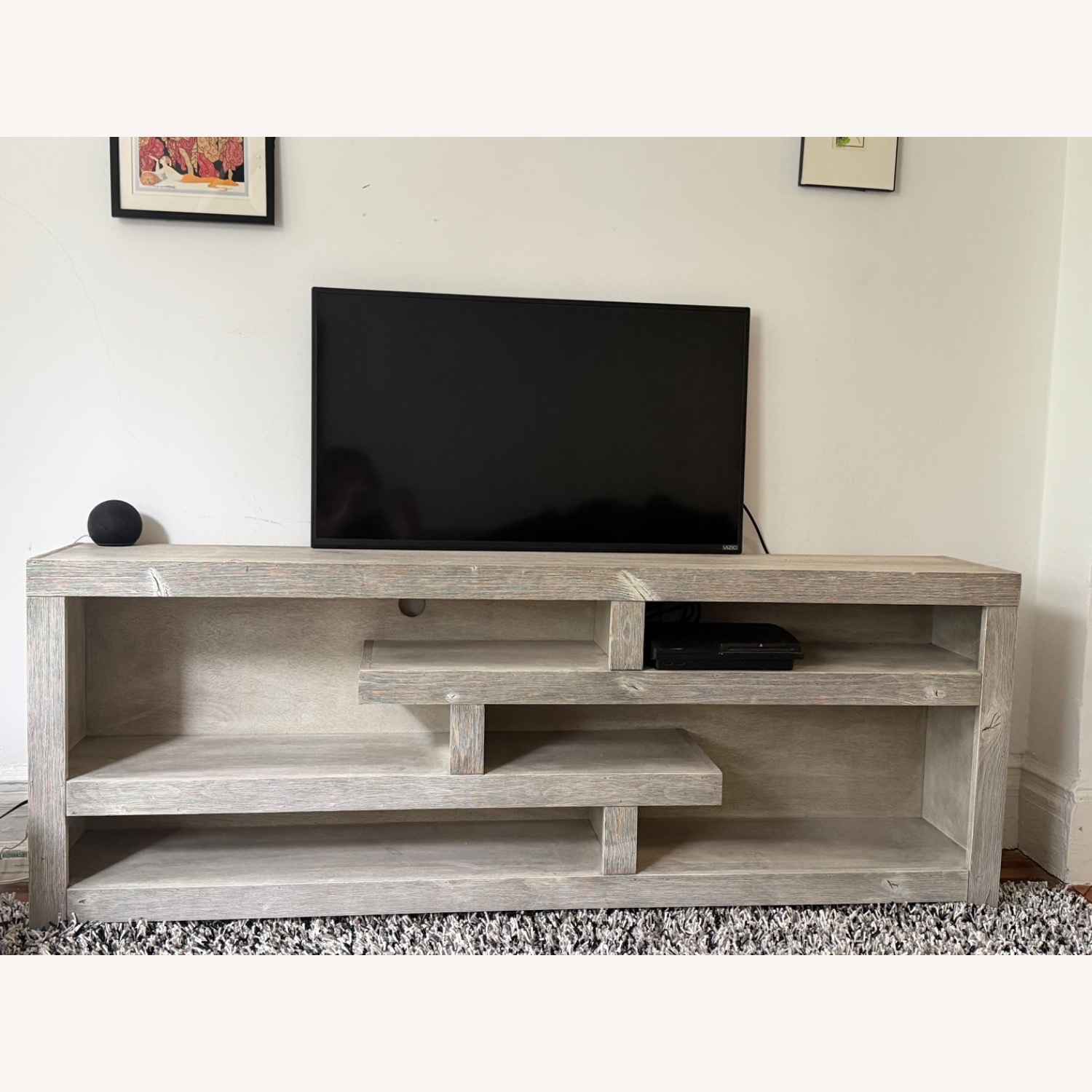 Living Spaces Light Gray Wood Media Storage - image-5