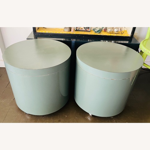 Used Mid Century Side Tables 70s Drum Laminate Rolling  for sale on AptDeco