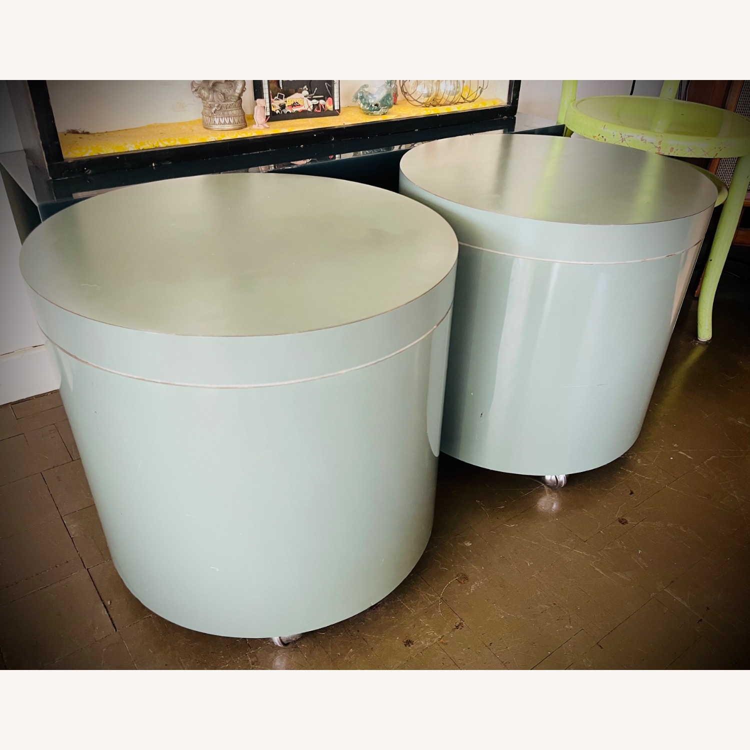 Mid Century Side Tables 70s Drum Laminate Rolling  - image-10