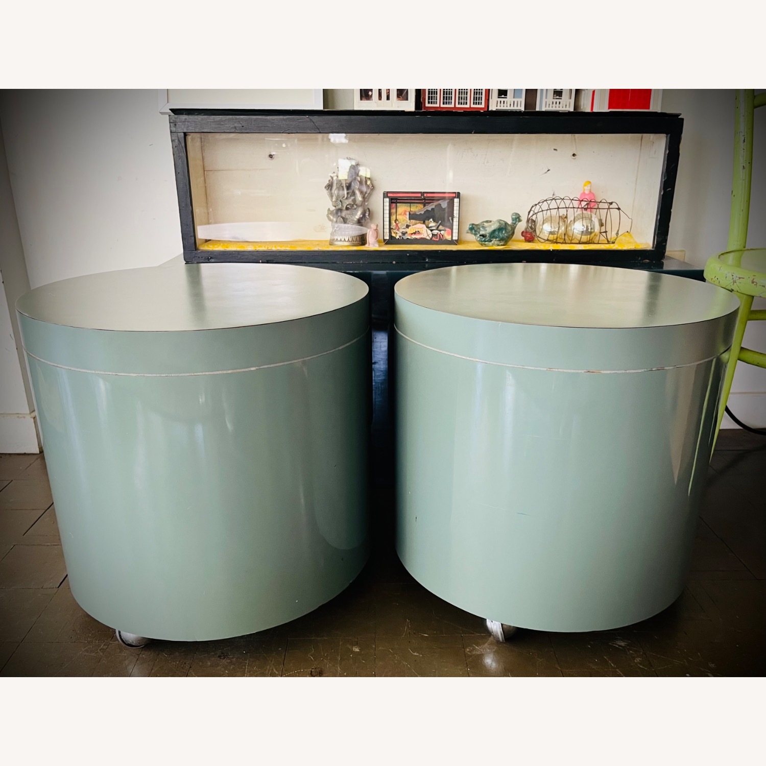 Mid Century Side Tables 70s Drum Laminate Rolling  - image-2