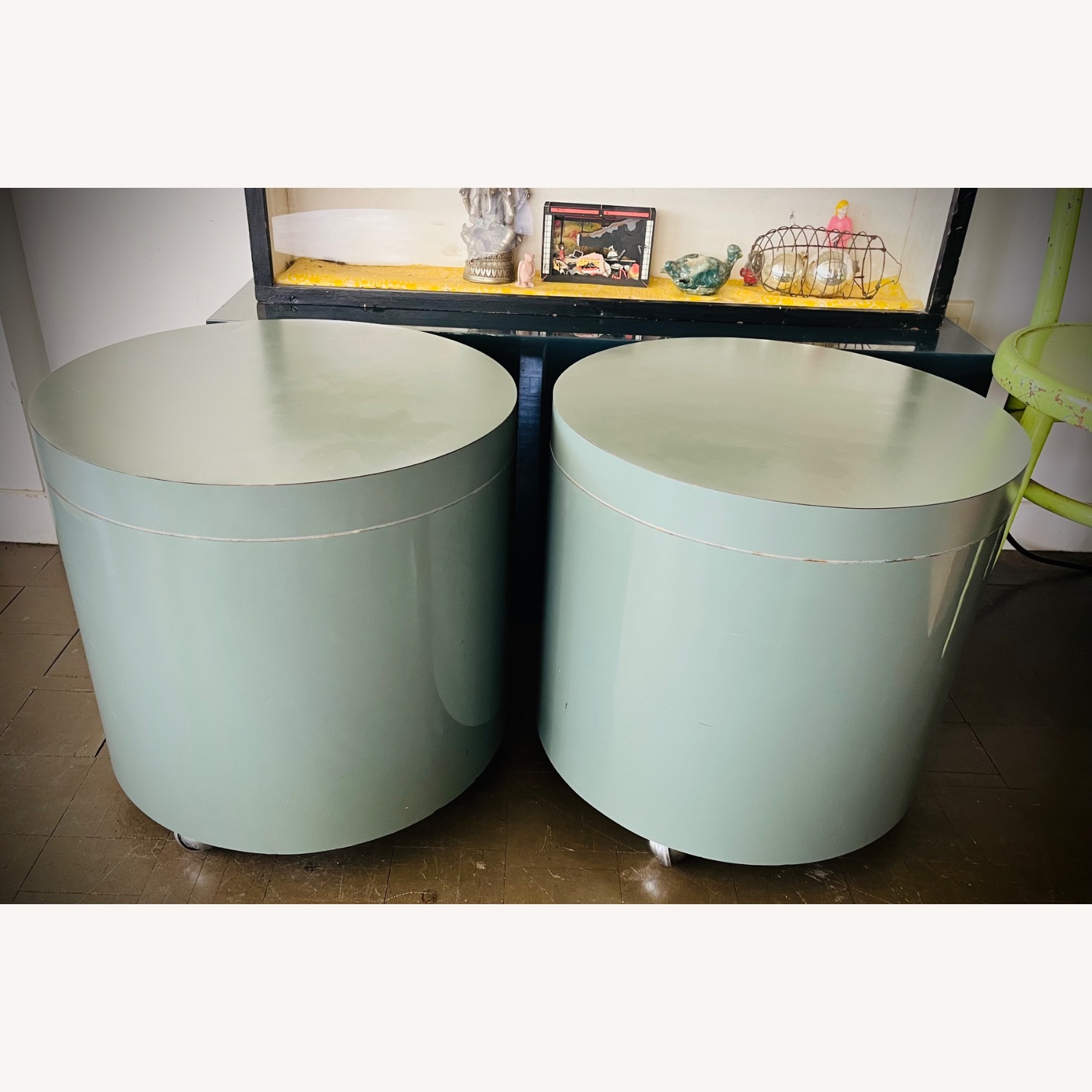 Mid Century Side Tables 70s Drum Laminate Rolling  - image-3