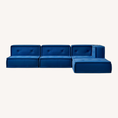 Used Pottery Barn Cushy Lounge Super Sectional Set, Faux Suede Navy for sale on AptDeco