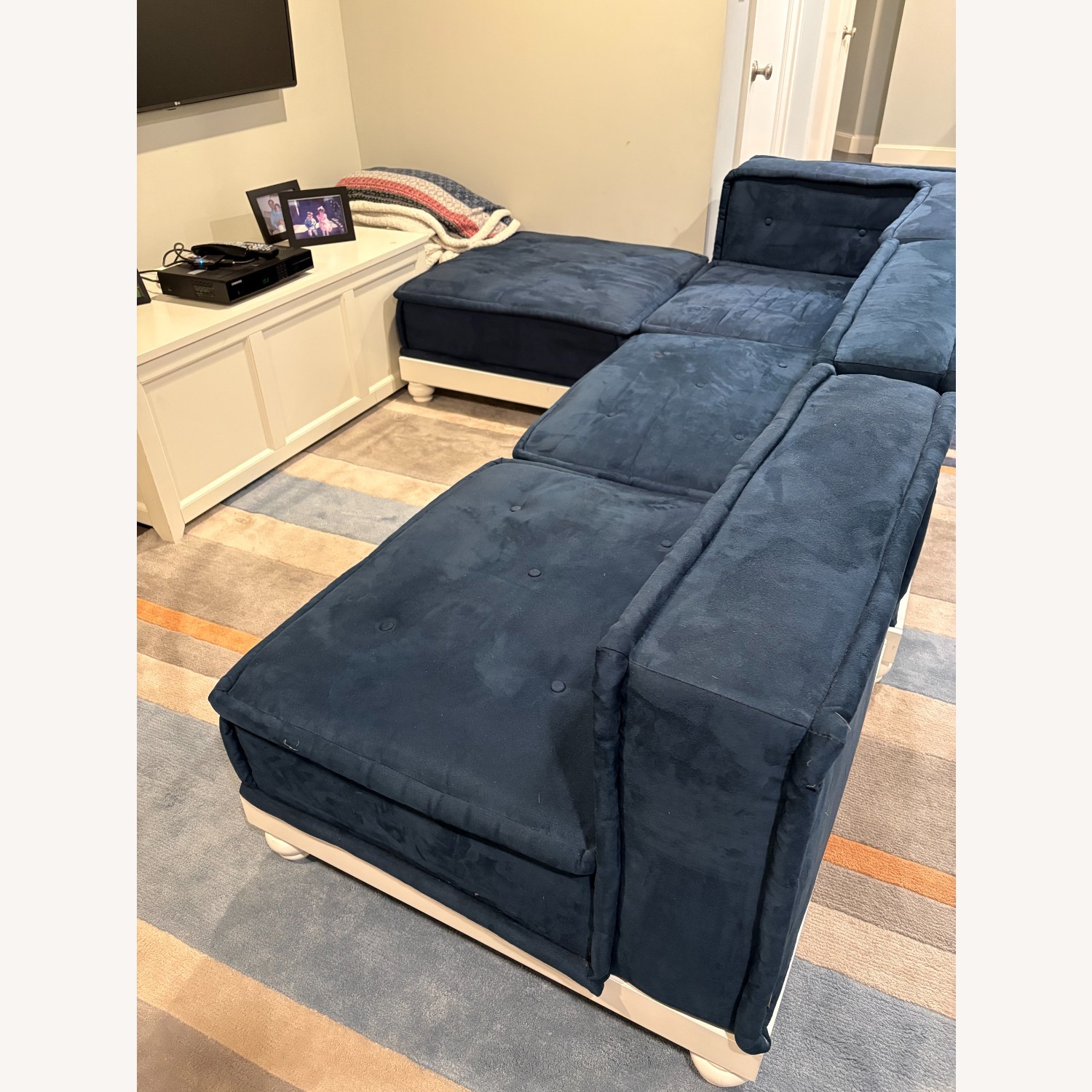 Pottery Barn Cushy Lounge Super Sectional Set, Faux Suede Navy - image-1