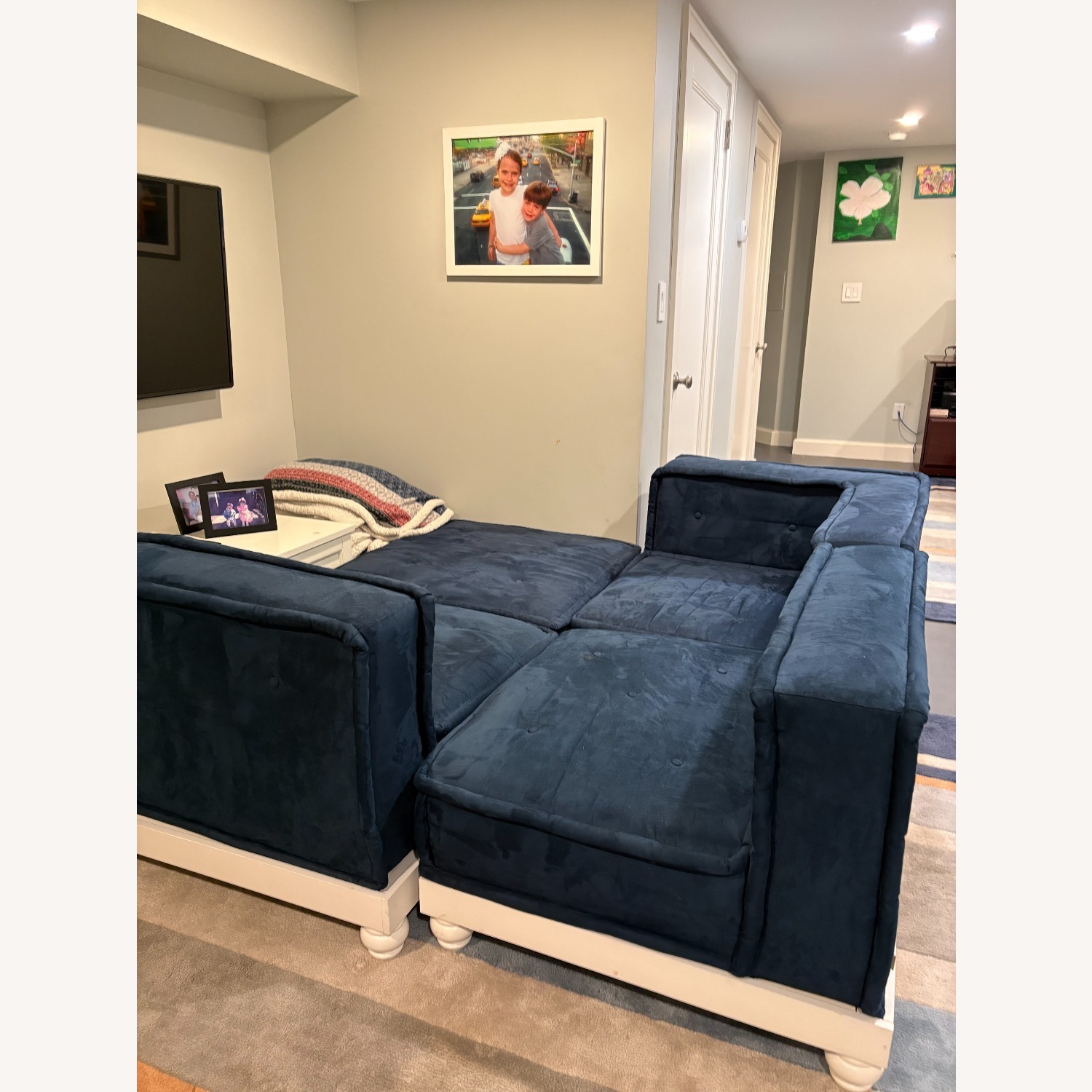 Pottery Barn Cushy Lounge Super Sectional Set, Faux Suede Navy - image-2