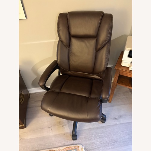 Used Staples Dark Brown Leather Office Chair for sale on AptDeco