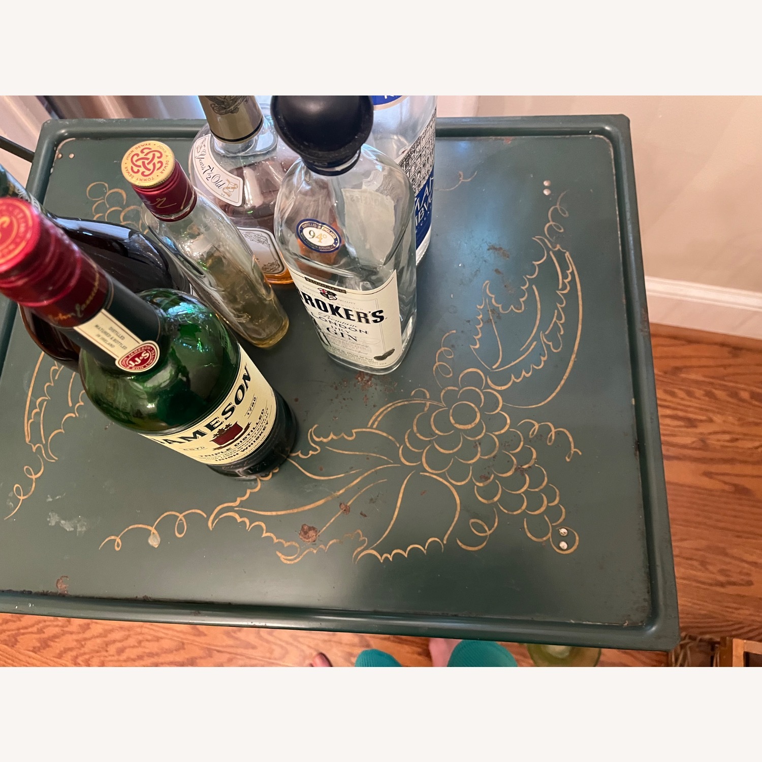 Vintage/Antique Green Metal Bar Cart - image-2