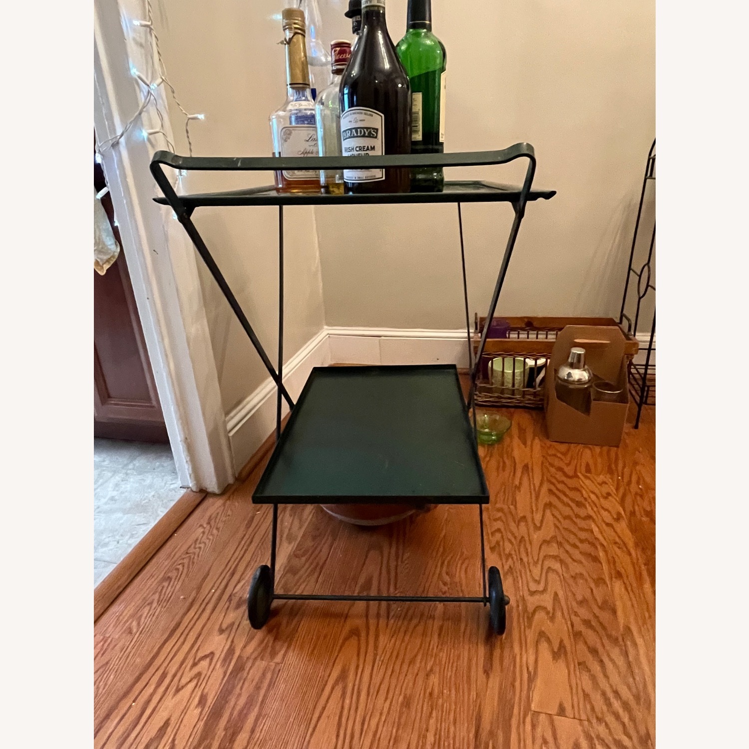Vintage/Antique Green Metal Bar Cart - image-3