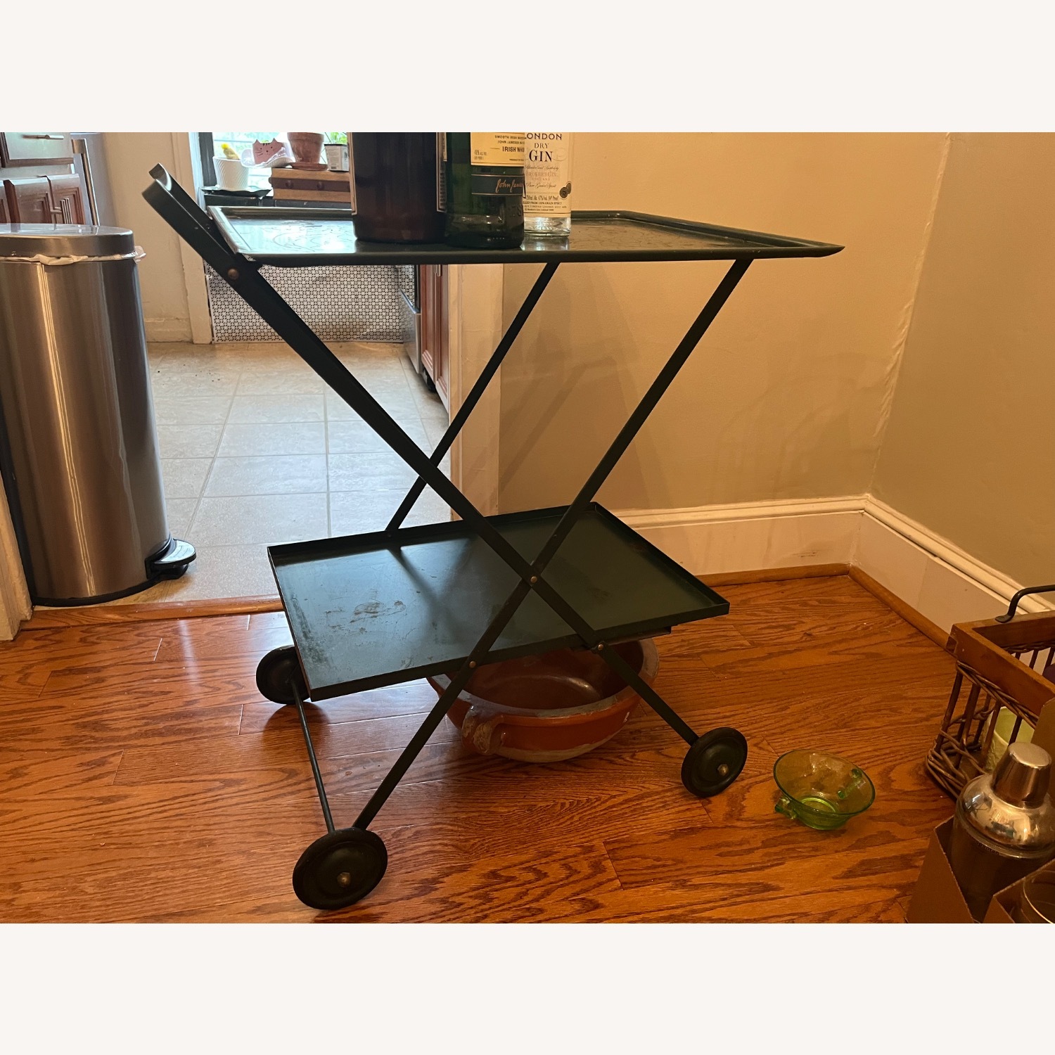 Vintage/Antique Green Metal Bar Cart - image-1
