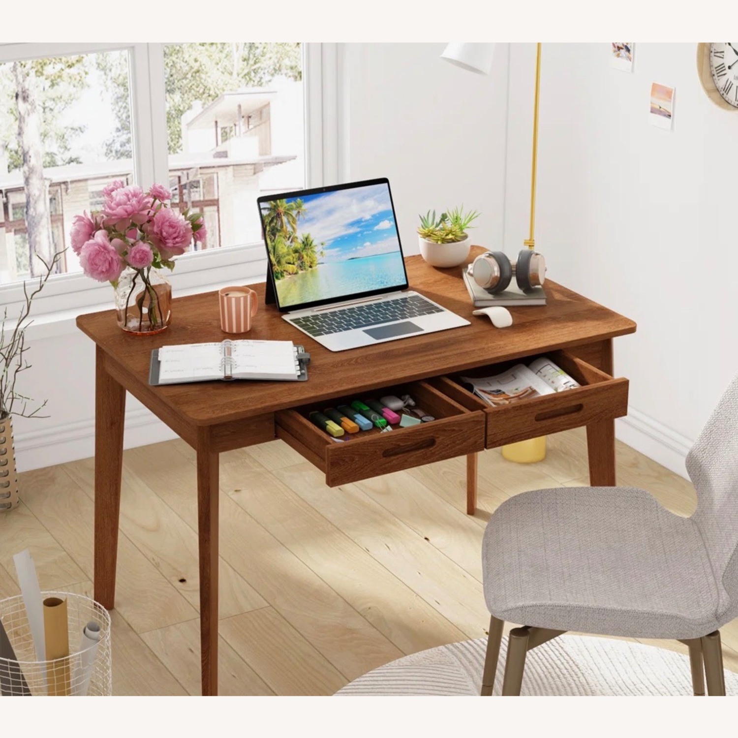Wayfair Light Brown Wood Desk - image-3