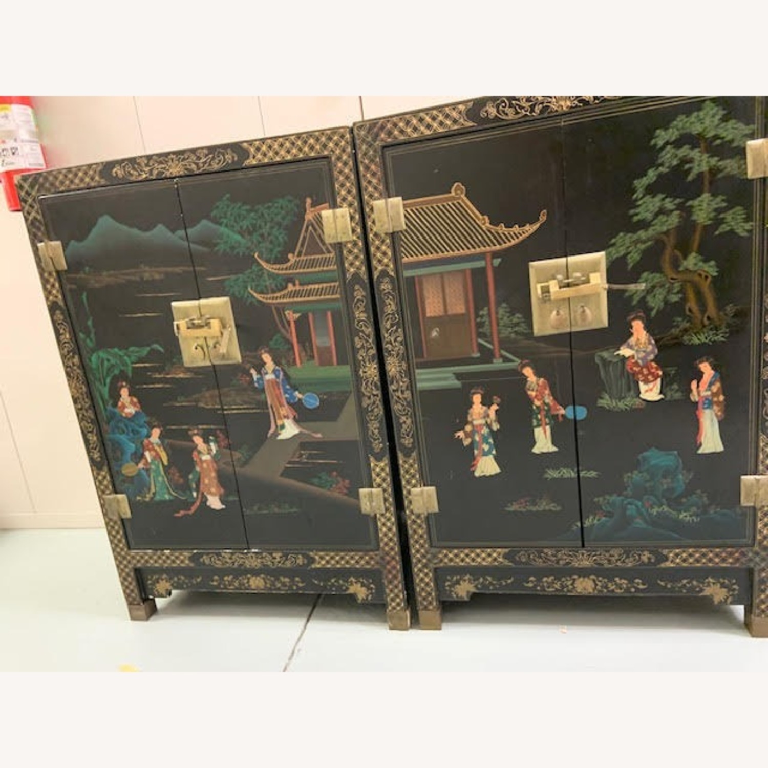 Vintage Asian Hand Painted Asian 2 Cabinets  - image-1