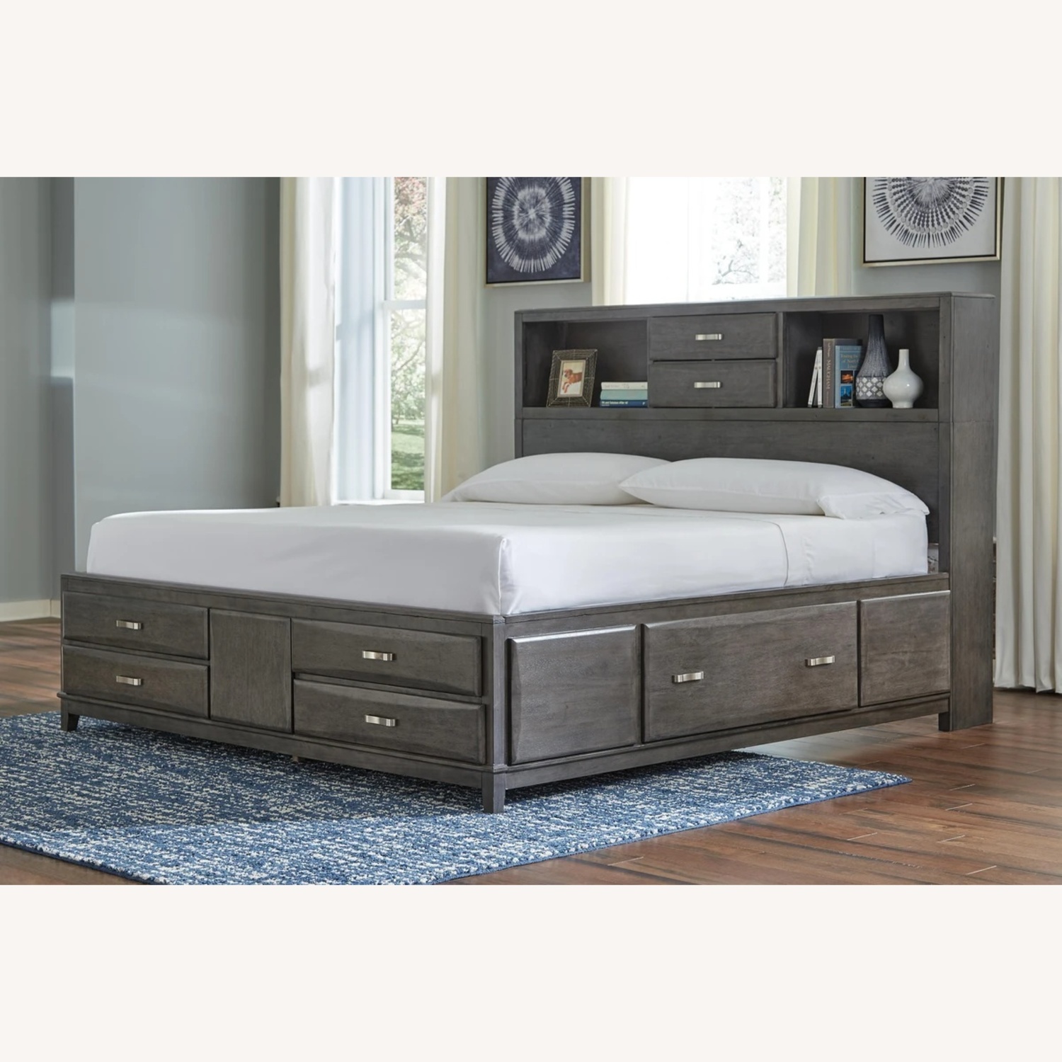 Ashley Furniture Dark Brown Wood King Bed - image-5