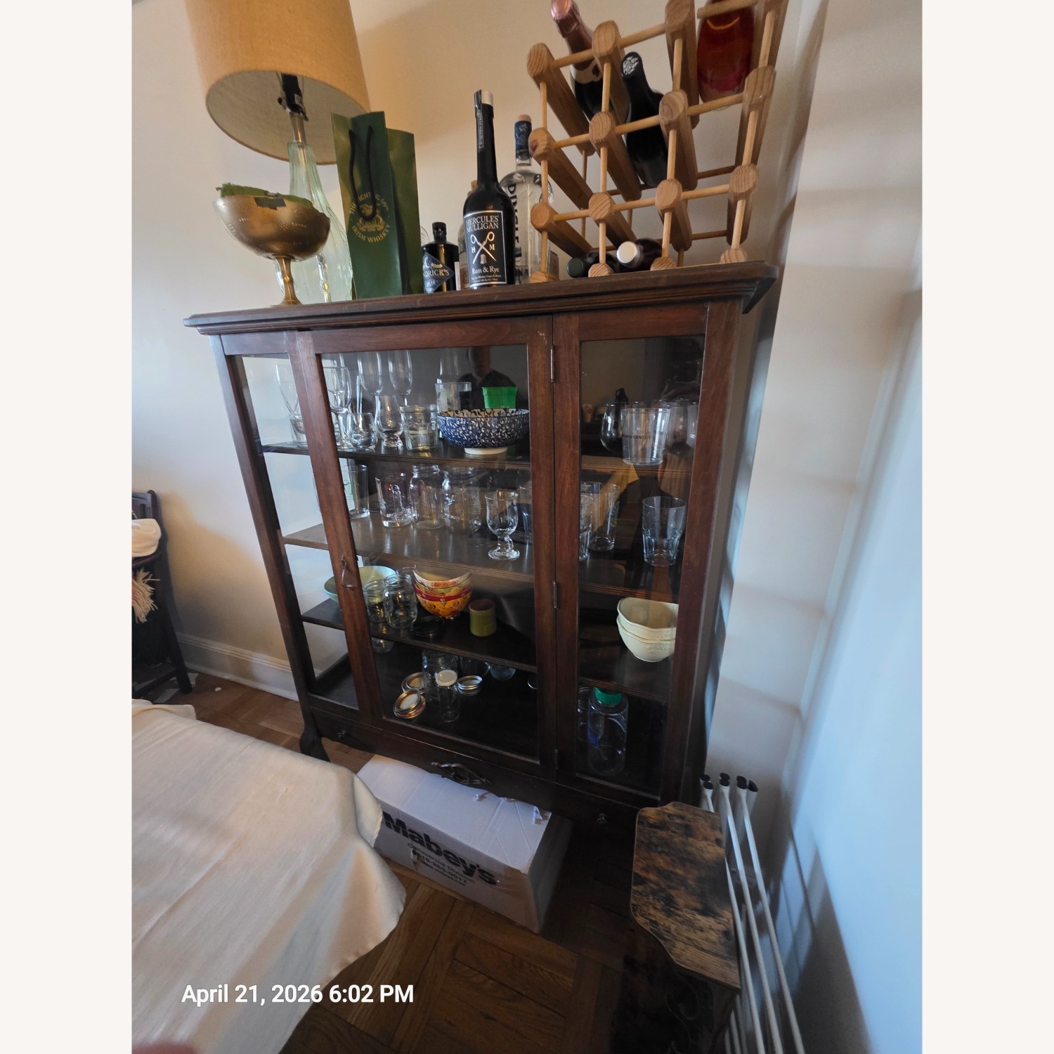 Antique Dark Brown Wood Wall Unit - image-2