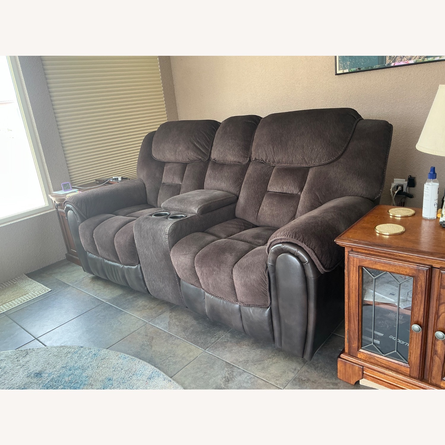 Dark Brown Power Fabric HeadRest/Recliner Loveseat - image-3