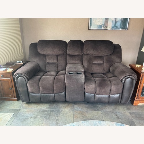 Used Dark Brown Power Fabric HeadRest/Recliner Loveseat for sale on AptDeco