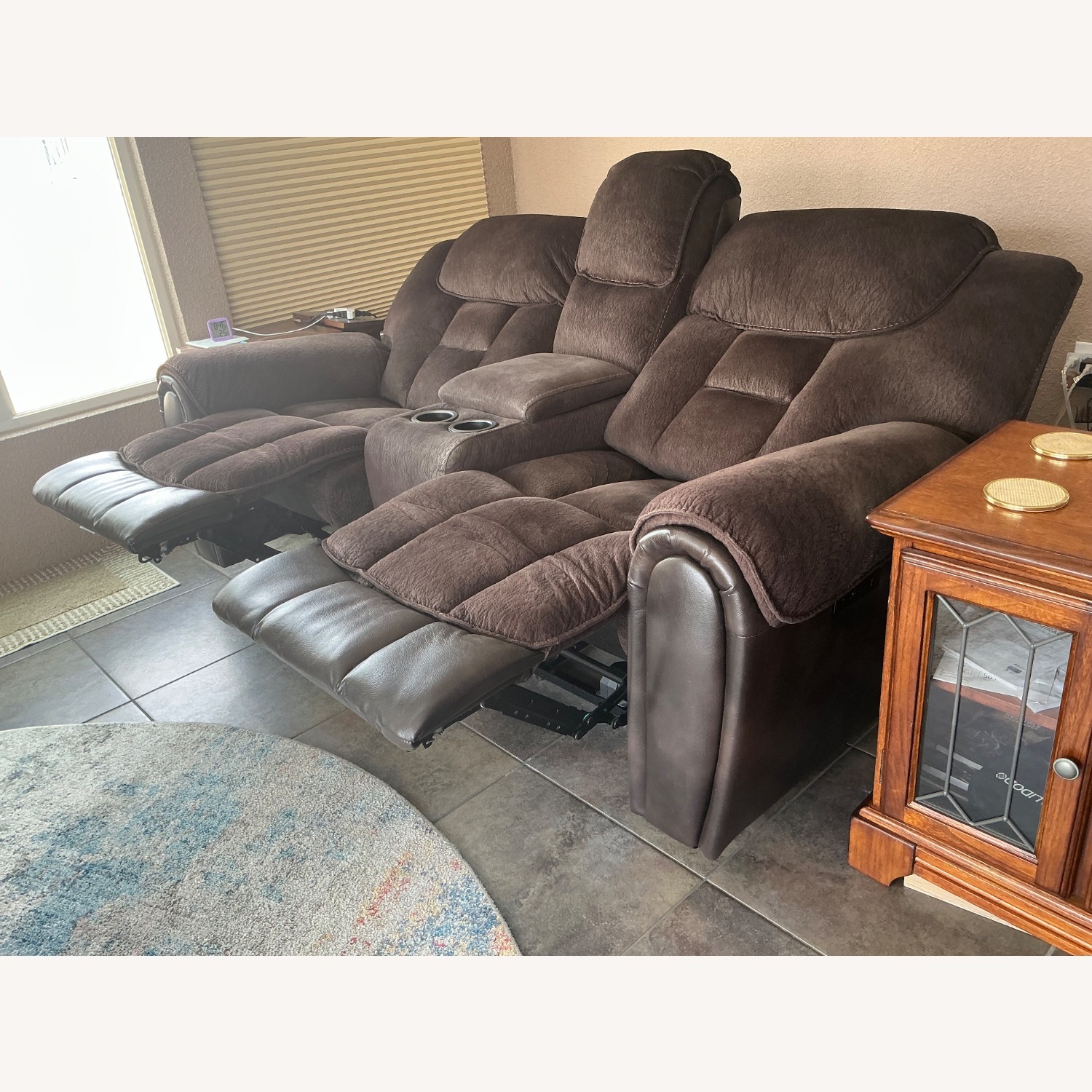 Dark Brown Power Fabric HeadRest/Recliner Loveseat - image-2