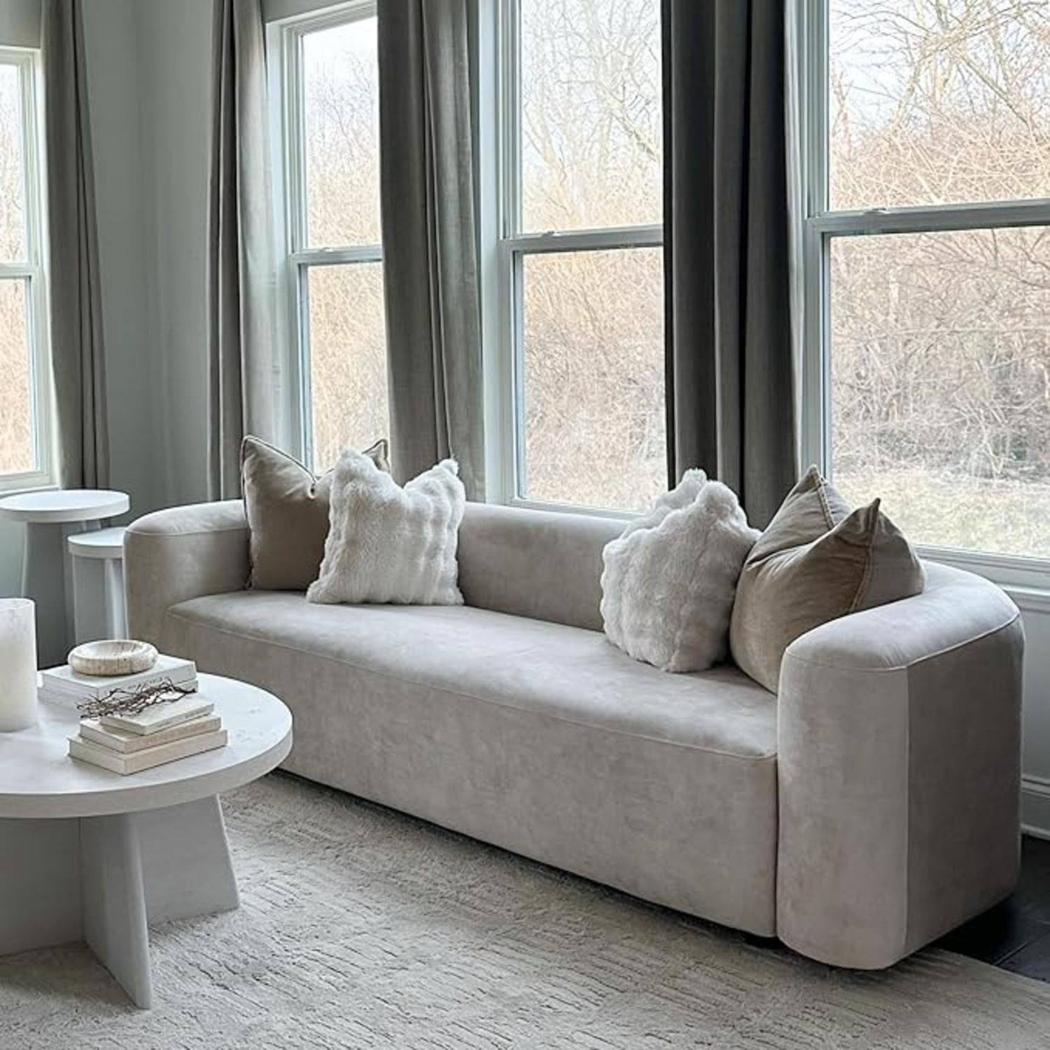 Amazon Acanva Natural Velvet 3+ Seater Sofa - image-5