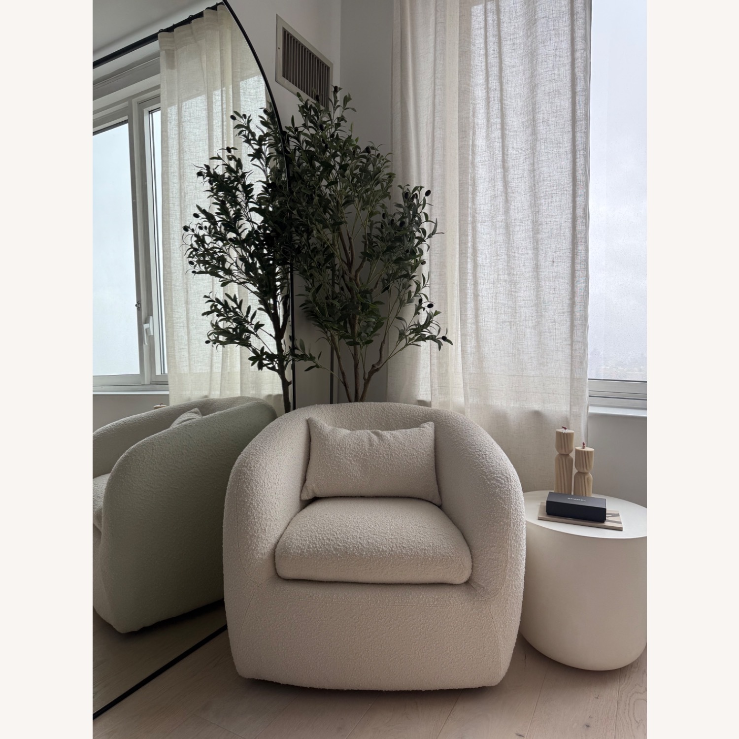 Boucle Swivel Barrel Chair Ivory - image-1