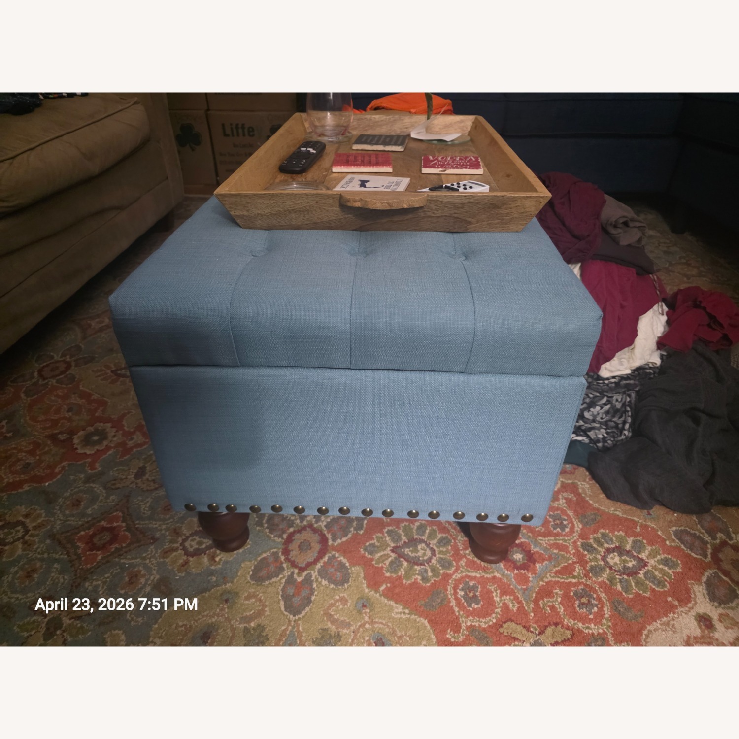 Blue Fabric Ottoman - image-3