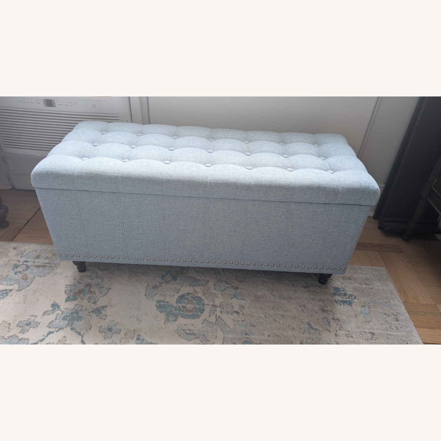 Blue Fabric Ottoman - image-1