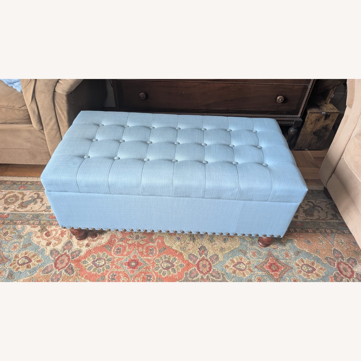 Blue Fabric Ottoman - image-2
