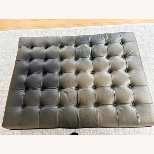 Used Four Hands Halston Cocktail Black Leather Ottoman for sale on AptDeco