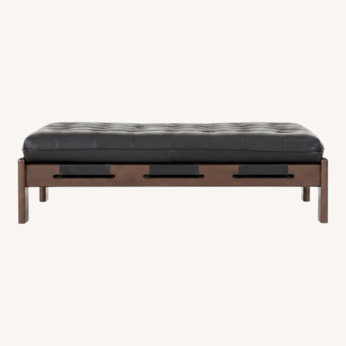 Used Four Hands Halston Cocktail Black Leather Ottoman for sale on AptDeco
