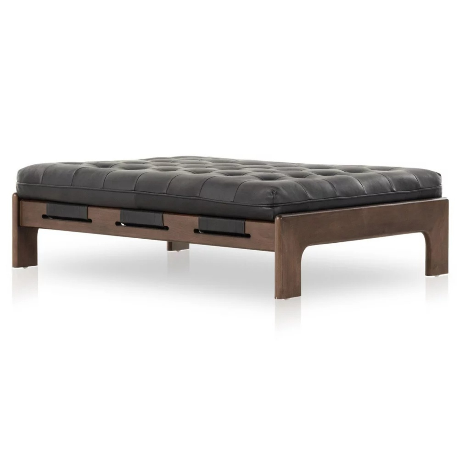 Four Hands Halston Cocktail Black Leather Ottoman - image-5