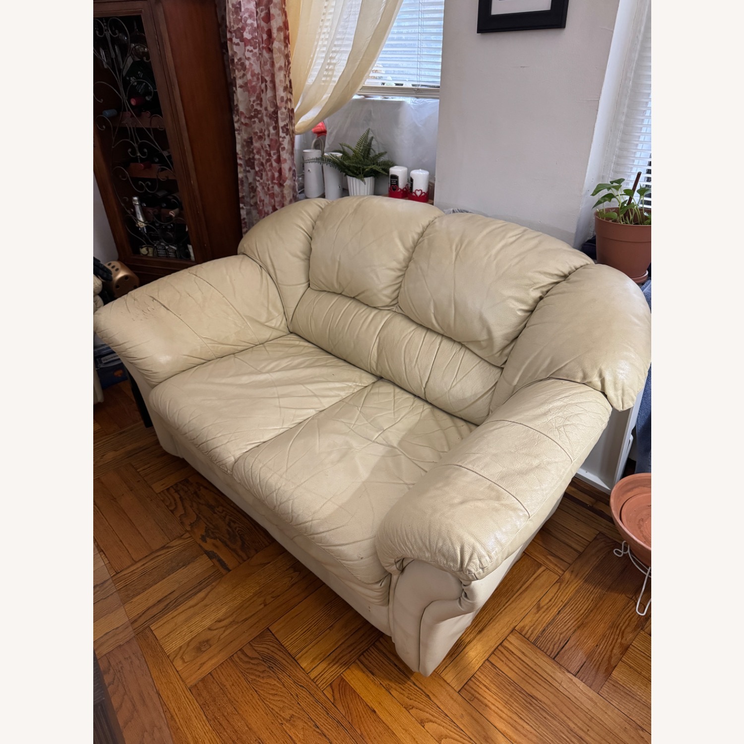Natural Faux Leather Loveseat - image-1