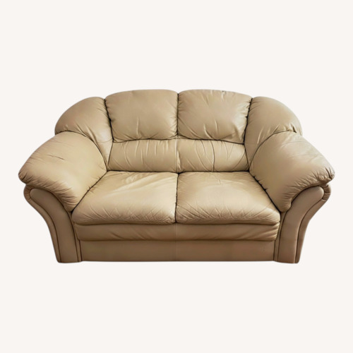 Used Natural Faux Leather Loveseat for sale on AptDeco