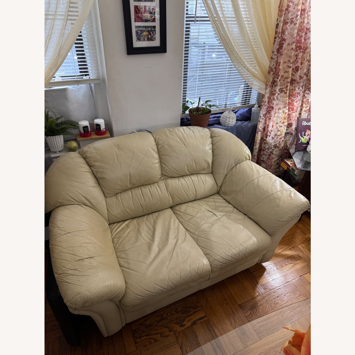 Natural Faux Leather Loveseat - image-2