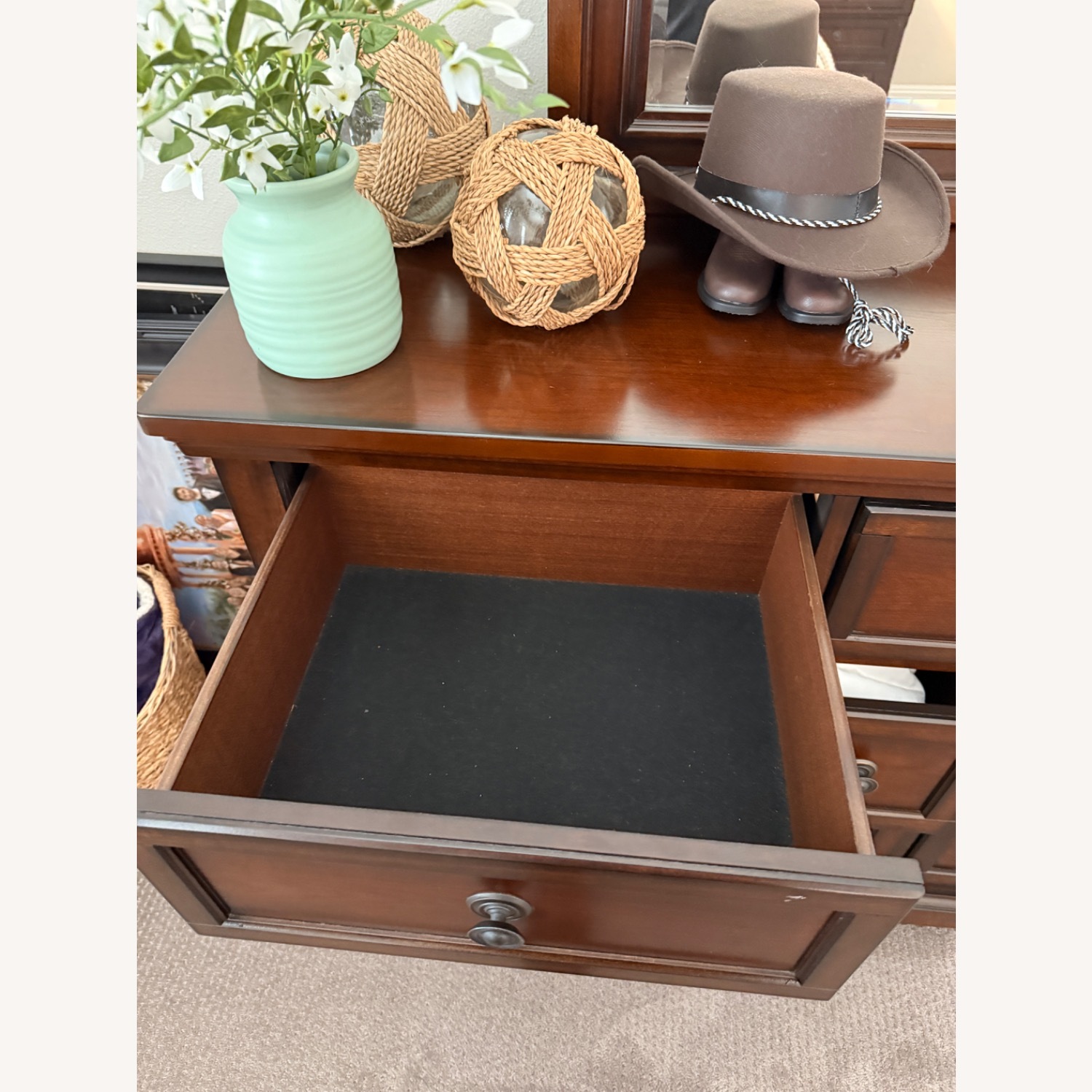 Dark Cherry 7-Drawer Dresser with Mirror - image-2