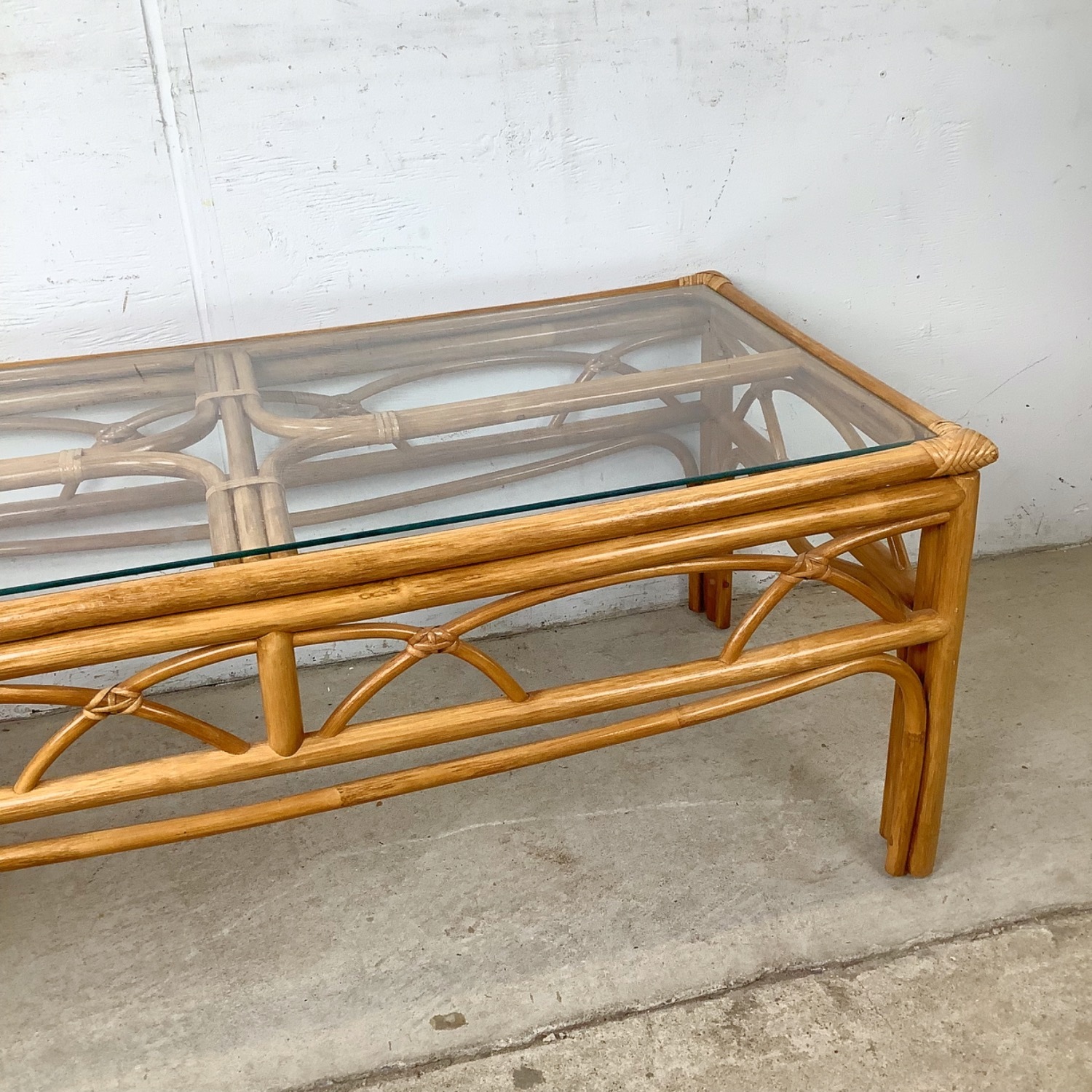 Boho Modern Rattan Cocktail Table, Arch Apron - image-4