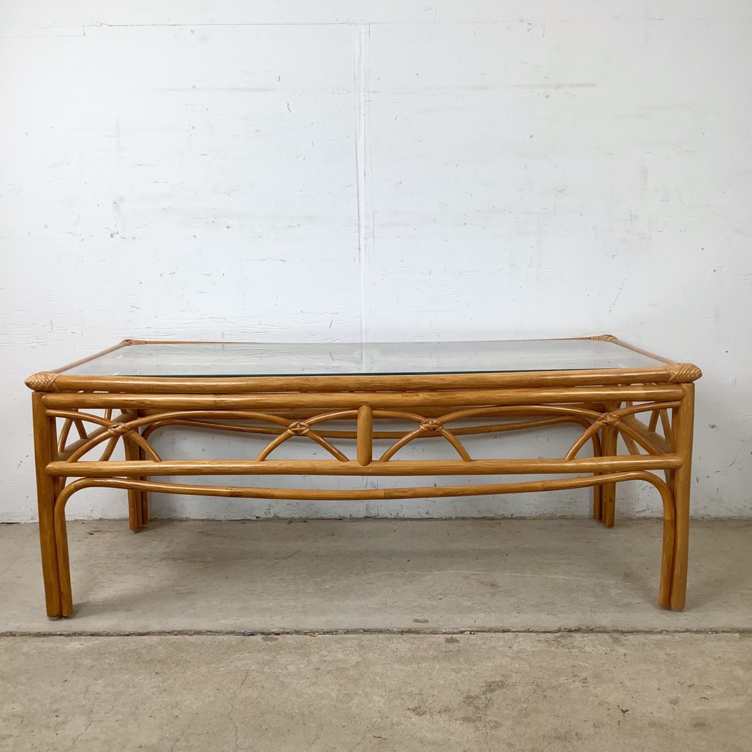 Boho Modern Rattan Cocktail Table, Arch Apron - image-1