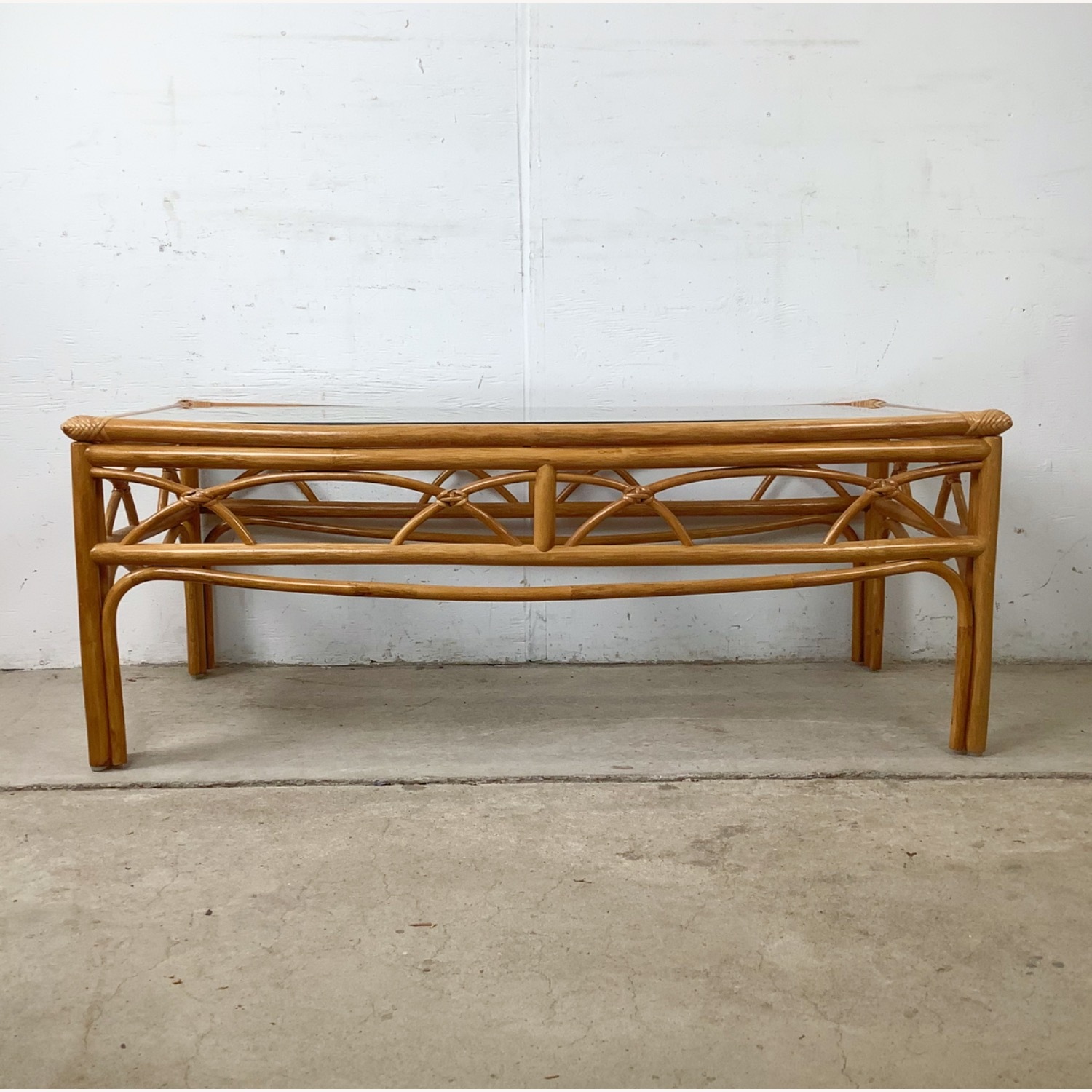 Boho Modern Rattan Cocktail Table, Arch Apron - image-2