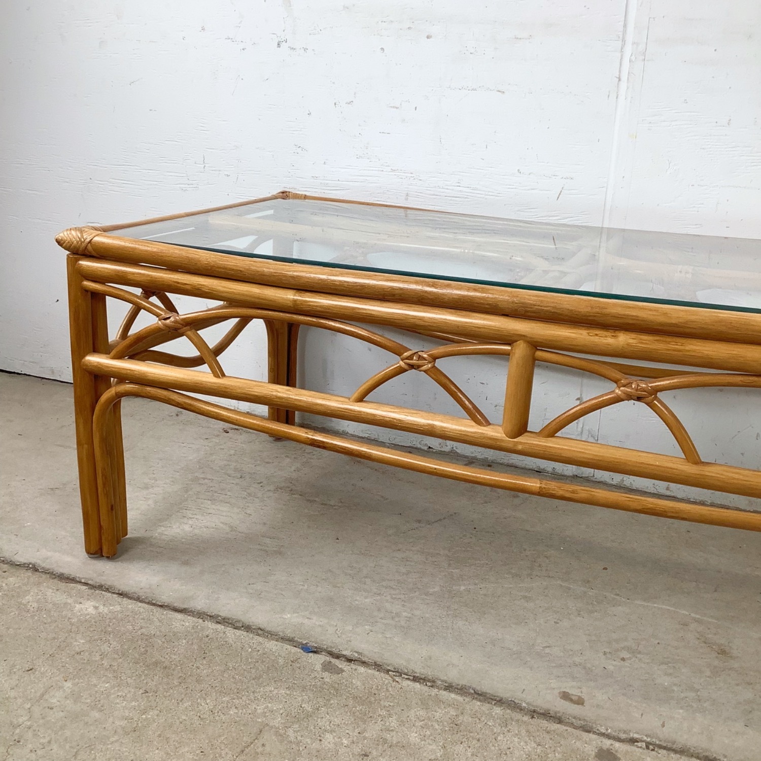 Boho Modern Rattan Cocktail Table, Arch Apron - image-3