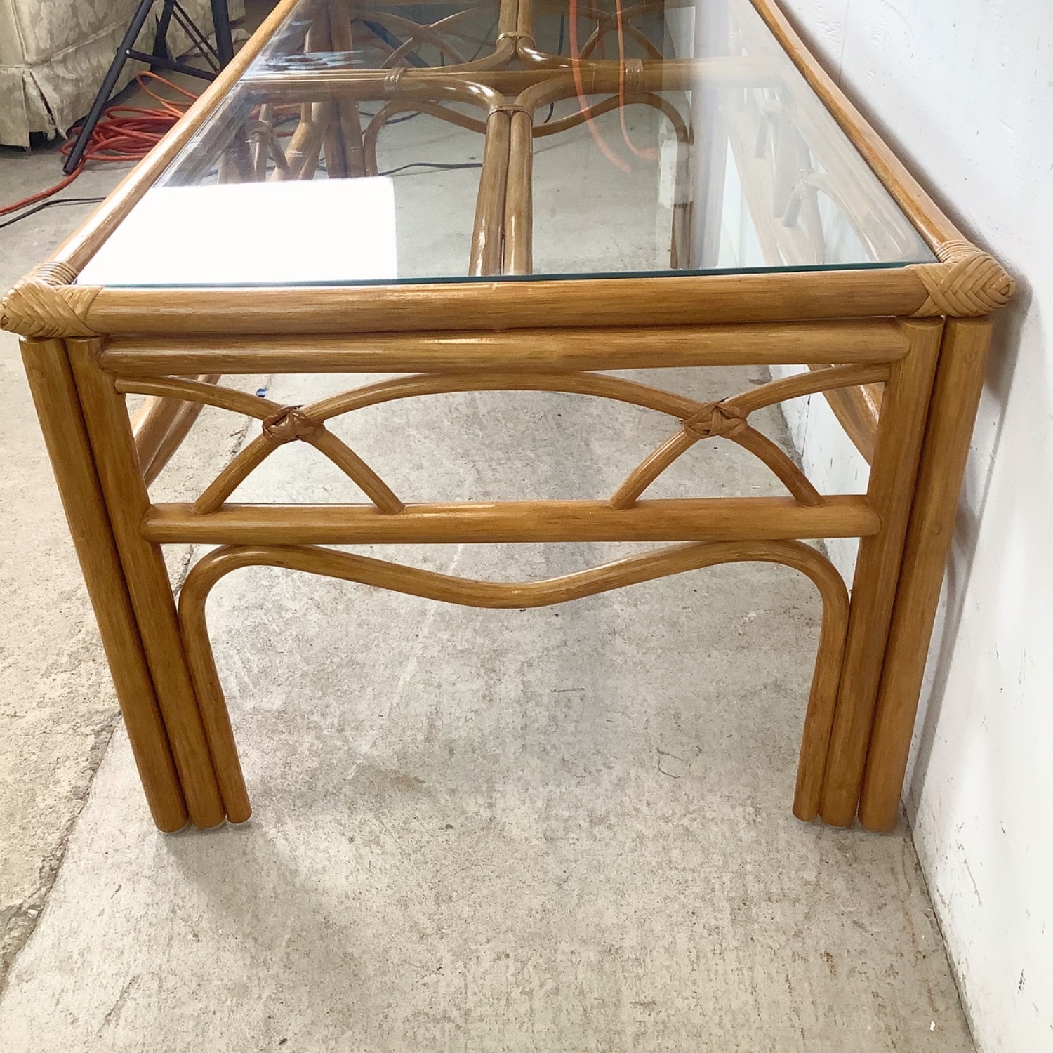 Boho Modern Rattan Cocktail Table, Arch Apron - image-11