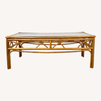 Boho Modern Rattan Cocktail Table, Arch Apron