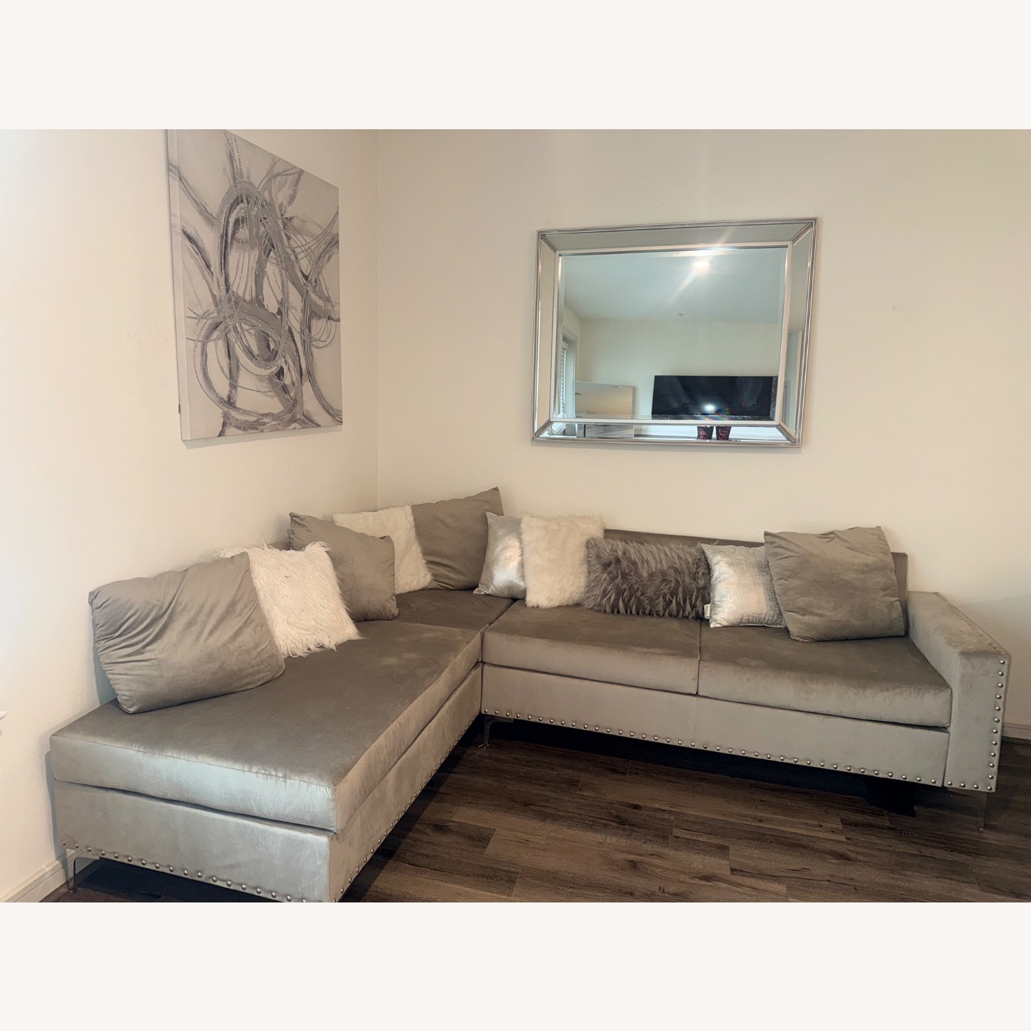 Light Gray Suede 3+ Piece Sectional - image-3