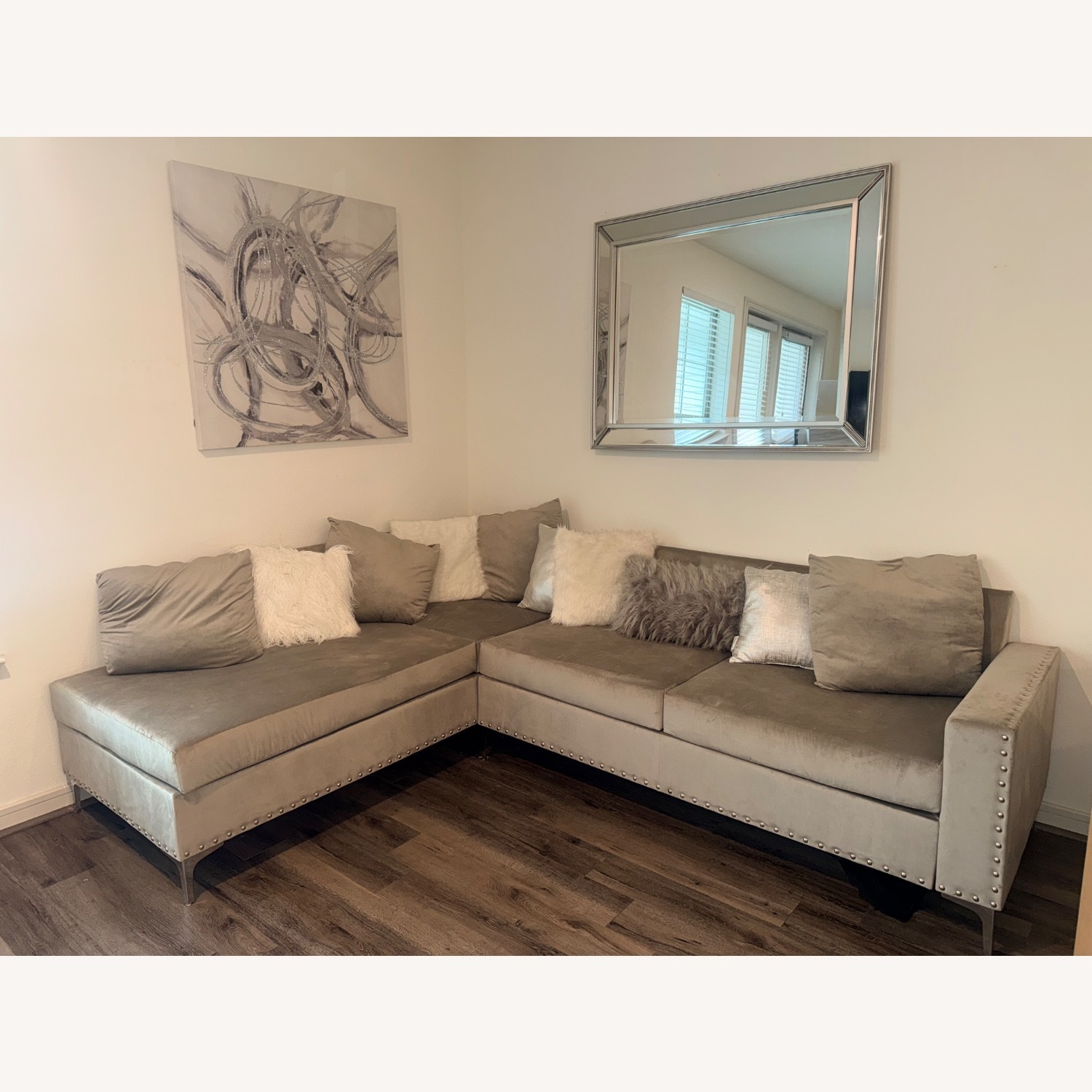 Light Gray Suede 3+ Piece Sectional - image-1