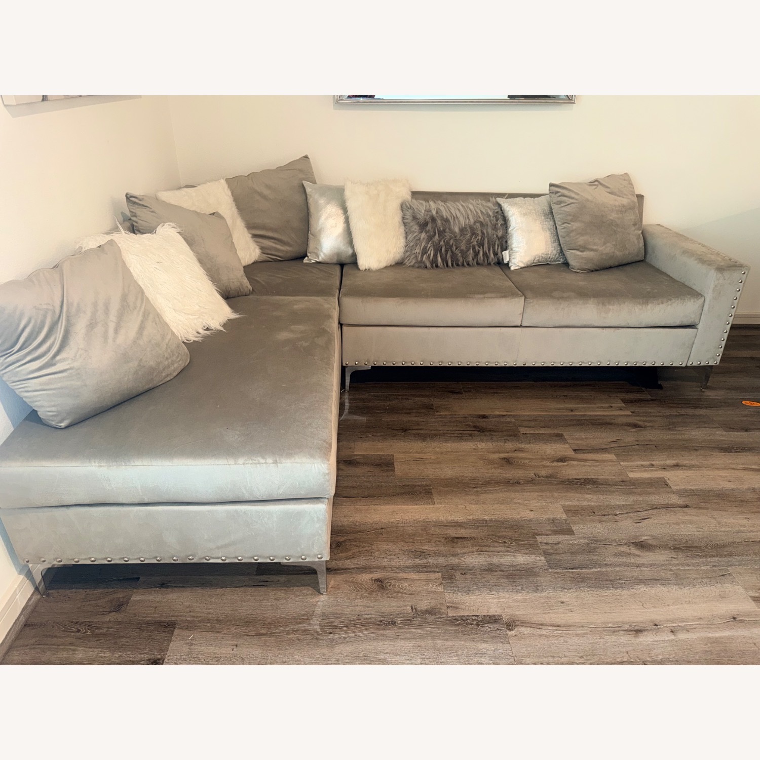 Light Gray Suede 3+ Piece Sectional - image-4