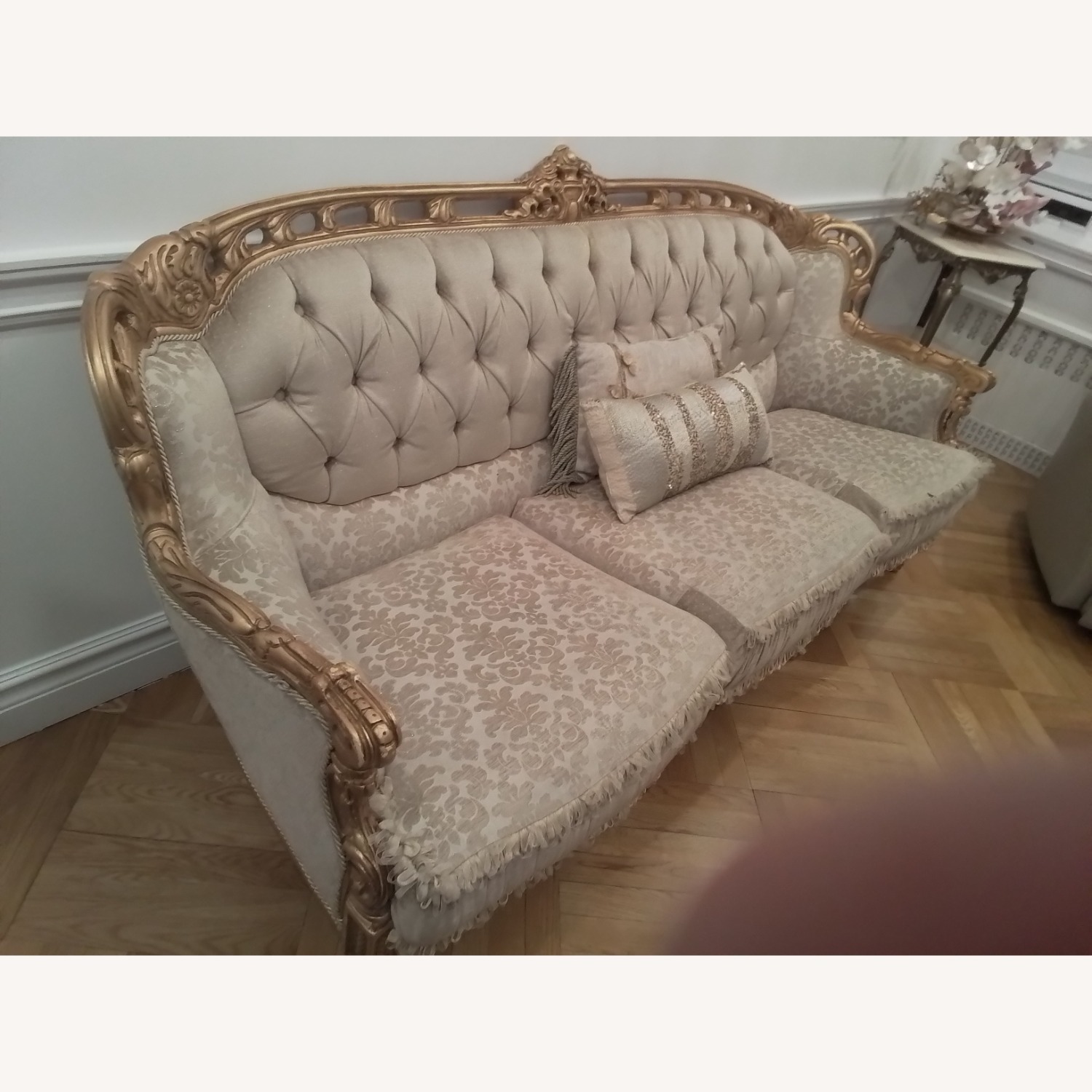 Regal Taupe Cut Velvet Couch - image-2