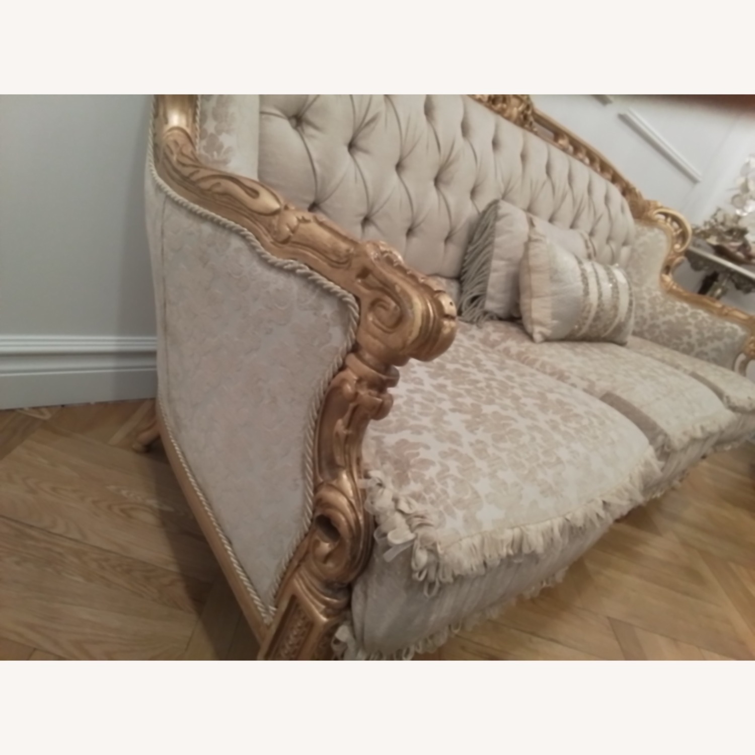 Regal Taupe Cut Velvet Couch - image-3