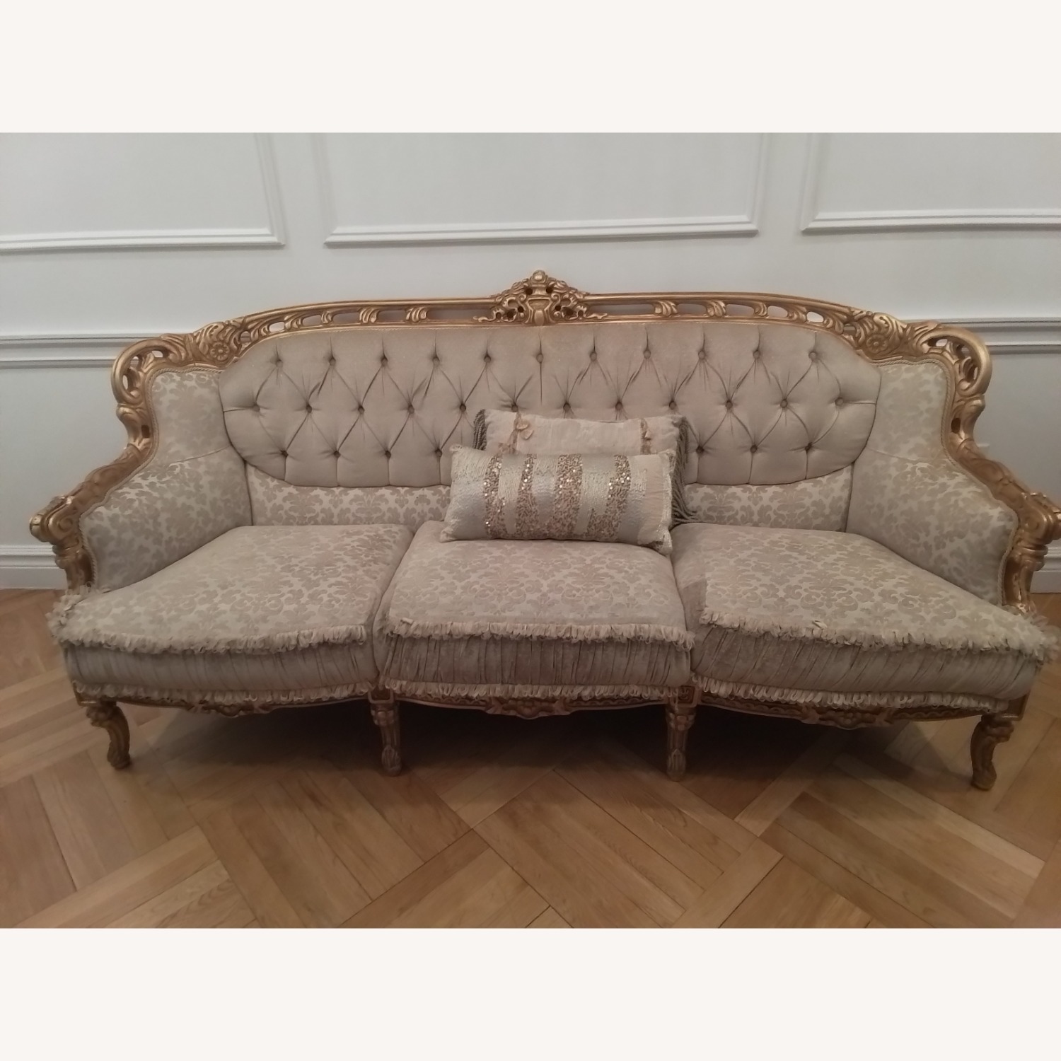 Regal Taupe Cut Velvet Couch - image-1